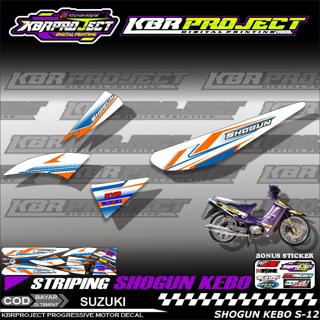 SHOGUN KEBO STIKER MOTOR KEREN Stiker Striping Variasi Motor SUZUKI Racing S.12 TRANSPARAN Cod