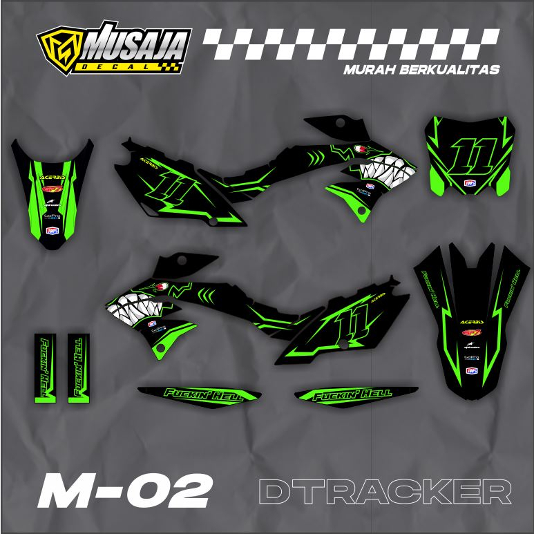 DECAL DTRACKER 150 FULL BODY HITAM HIJAU DECAL KLX BF FULL BODY DECAL KLX GORDON
