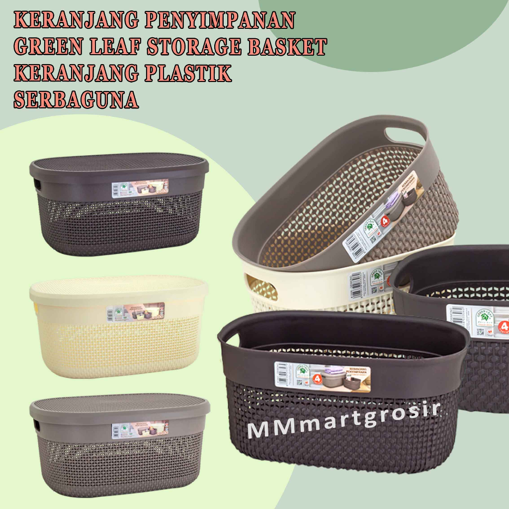 Green Leaf Storage Basket / Keranjang Penyimpan / Keranjang Plastik / Serbaguna