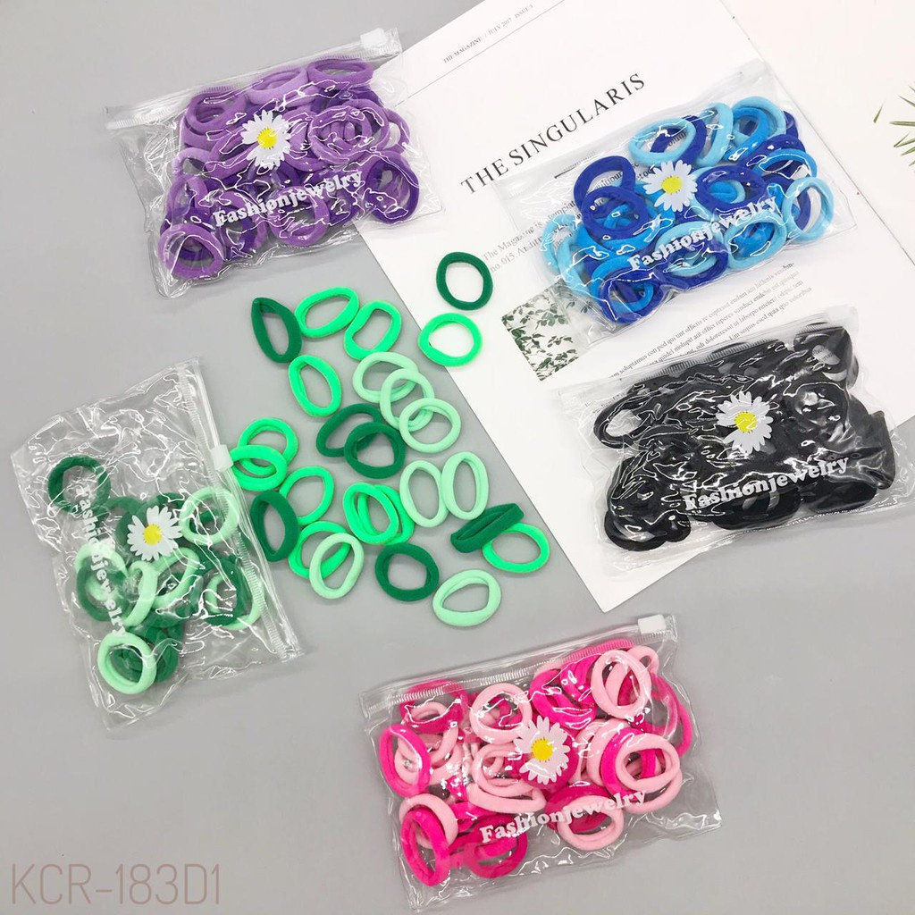 50PCS Karet Ikat Rambut Polos Korea Simple Elegan Dengan pouch