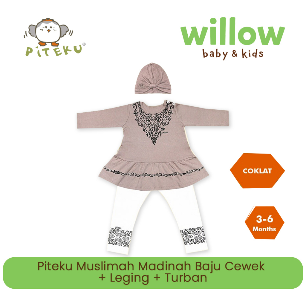 Pakaian Muslim Anak - Piteku Muslim Madinah Baju Cewek+Legging+Turban