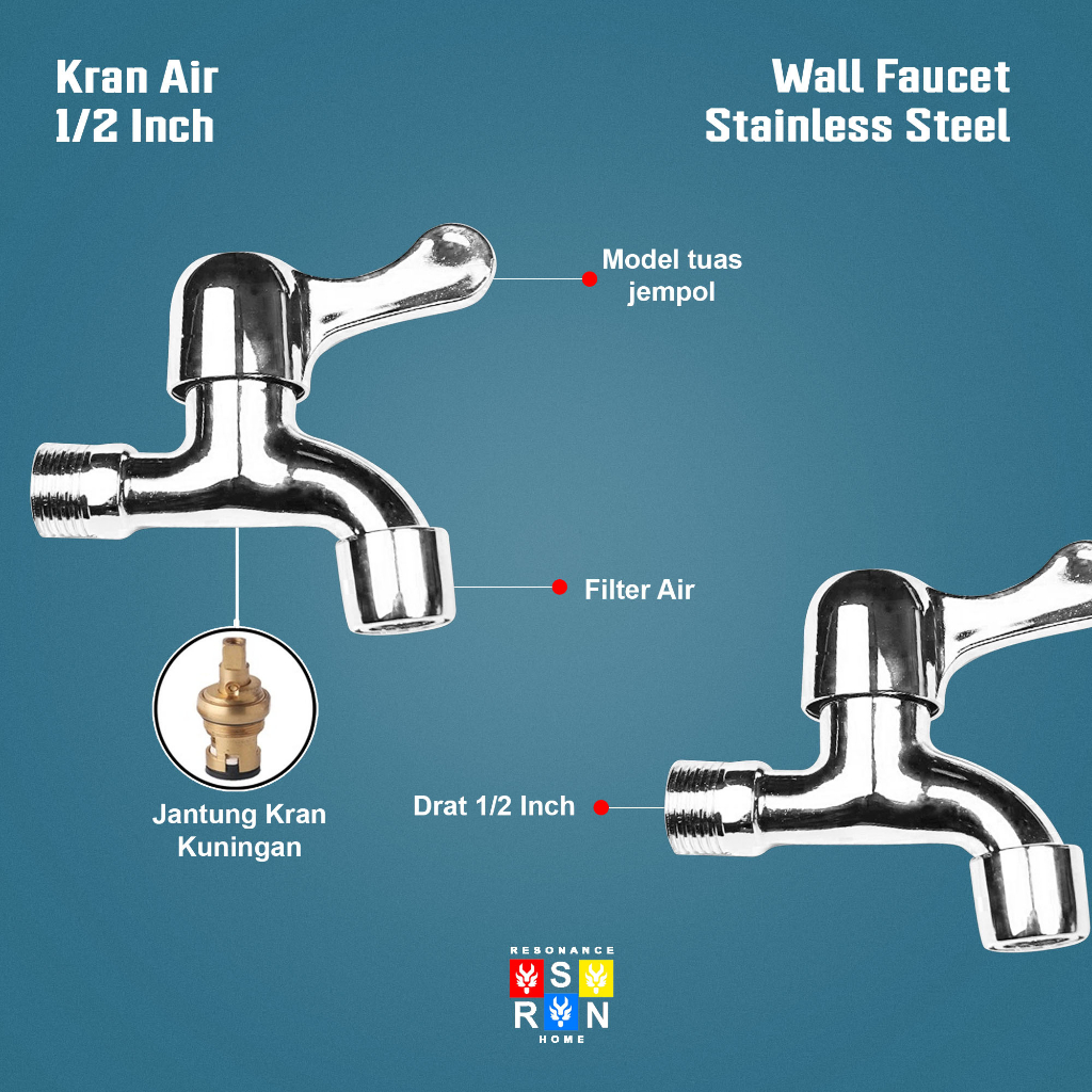 Kran Air Engkol Stainless 1/2 inci / Keran Cuci Tembok Taman Resonance Home