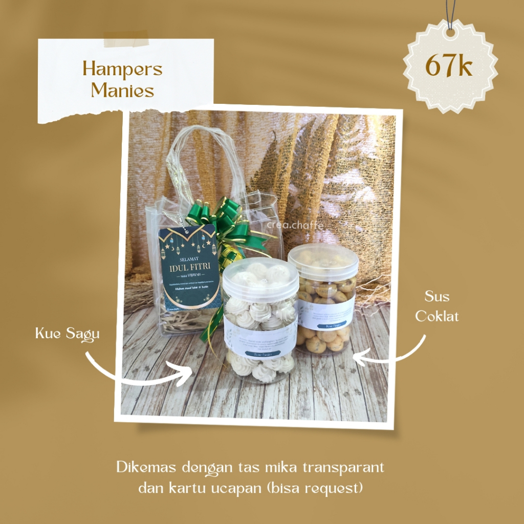 

Hampers lebaran kue kering dan hijab