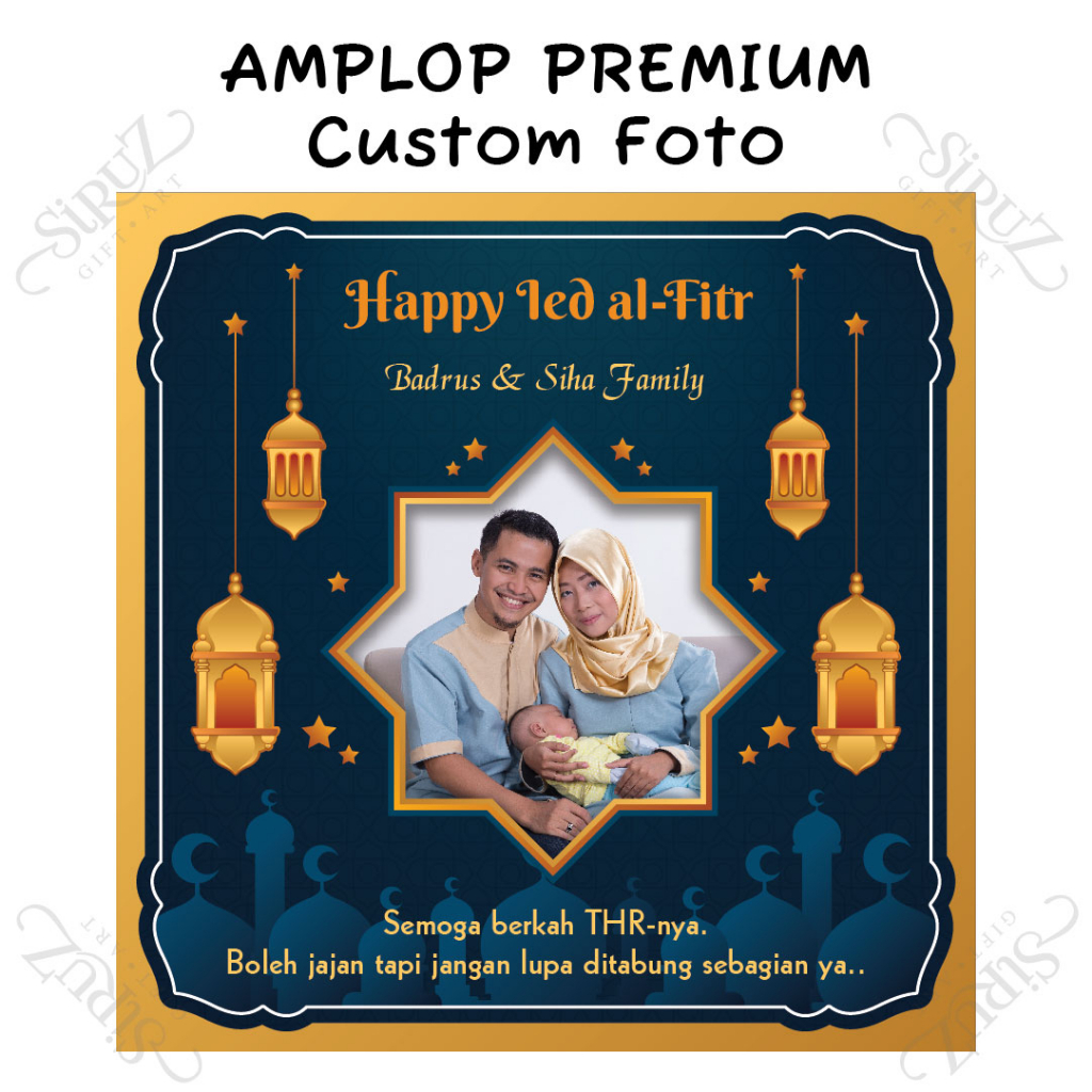 Amplop / Tas Snack Lebaran Unik Murah, Custom Foto, Desain Gold Blue