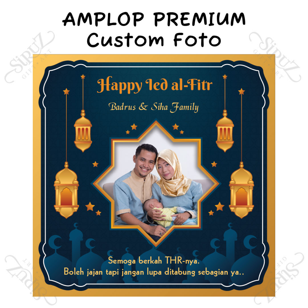 

Amplop / Tas Snack Lebaran Unik Murah, Custom Foto, Desain Gold Blue