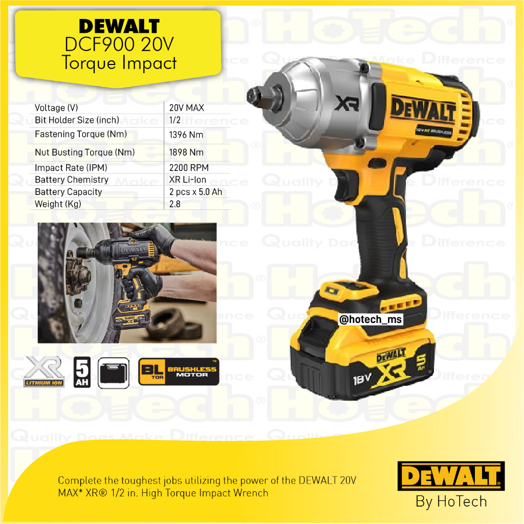 DEWALT | DCF900 1/2 In. High Torque Impact Wrench | Mesin Bor