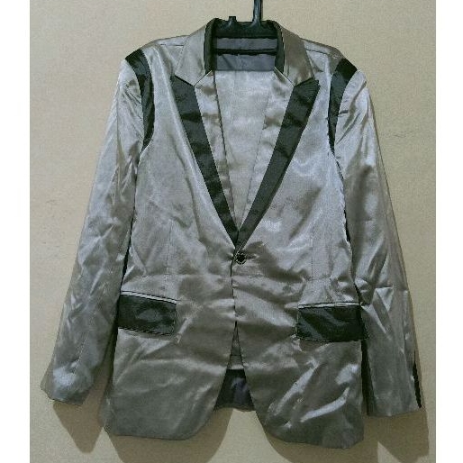 Jas Setelan Pria Formal/Jas Pengantin Warna silver glossy