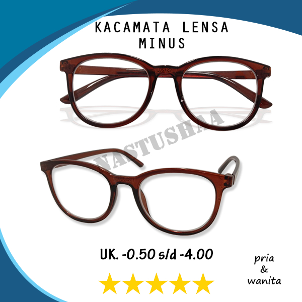 Kacamata Lensa Minus -0.50 s.d -4.00 Pria Wanita Kacamata Rabun Jauh Bingkai Oval Warna Coklat Unisex NOCASE