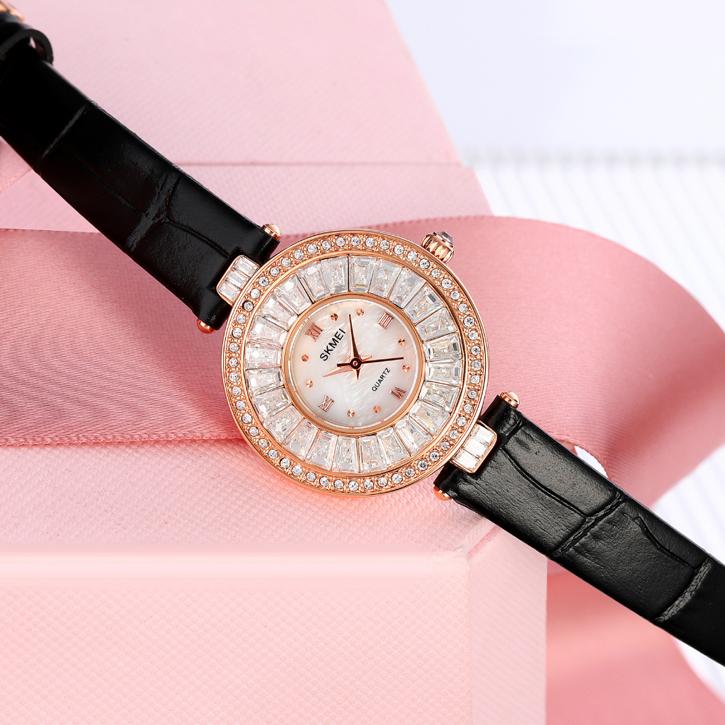 SKMEI 2009 Jam Tangan Wanita Analog Tali Kulit Diamond Case WATCHKITE WKOS