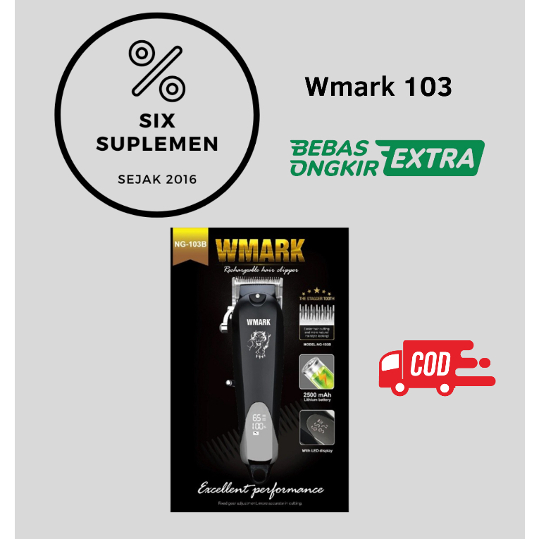 WMARK NG-103B Professional Electric Rechargeable Hair Clipper (HITAM)