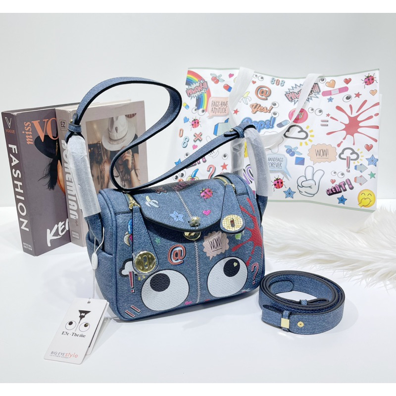 Tas Wanita Import Eye Theme Breetya Denim Accent Printed Bucket Bag SF 2271#
