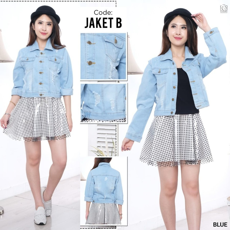 [Jaket LaLa RO]Jaket wanita stret Dark AND Soft Blue