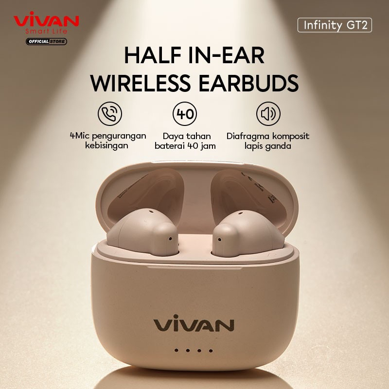 VIVAN GT2 TWS Wireless Earphone Airbuds Infinity BT 5.3 Playtime 40H ORIGINAL Infinity GT2 TRUE WIRELESS EARBUDS Bluetooth  5.3