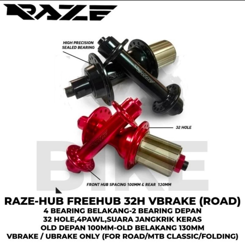 Hub Freehub V Brake Raze 32 Hole Hub Road Bike Balap Bearing