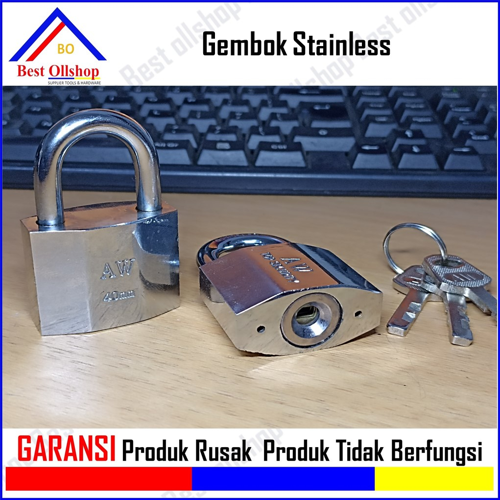 Gembok Putih Anti Rust Anti Maling Anti Cut / Gembok Stainless Pagar Rumah Cakram Jantung Kuningan