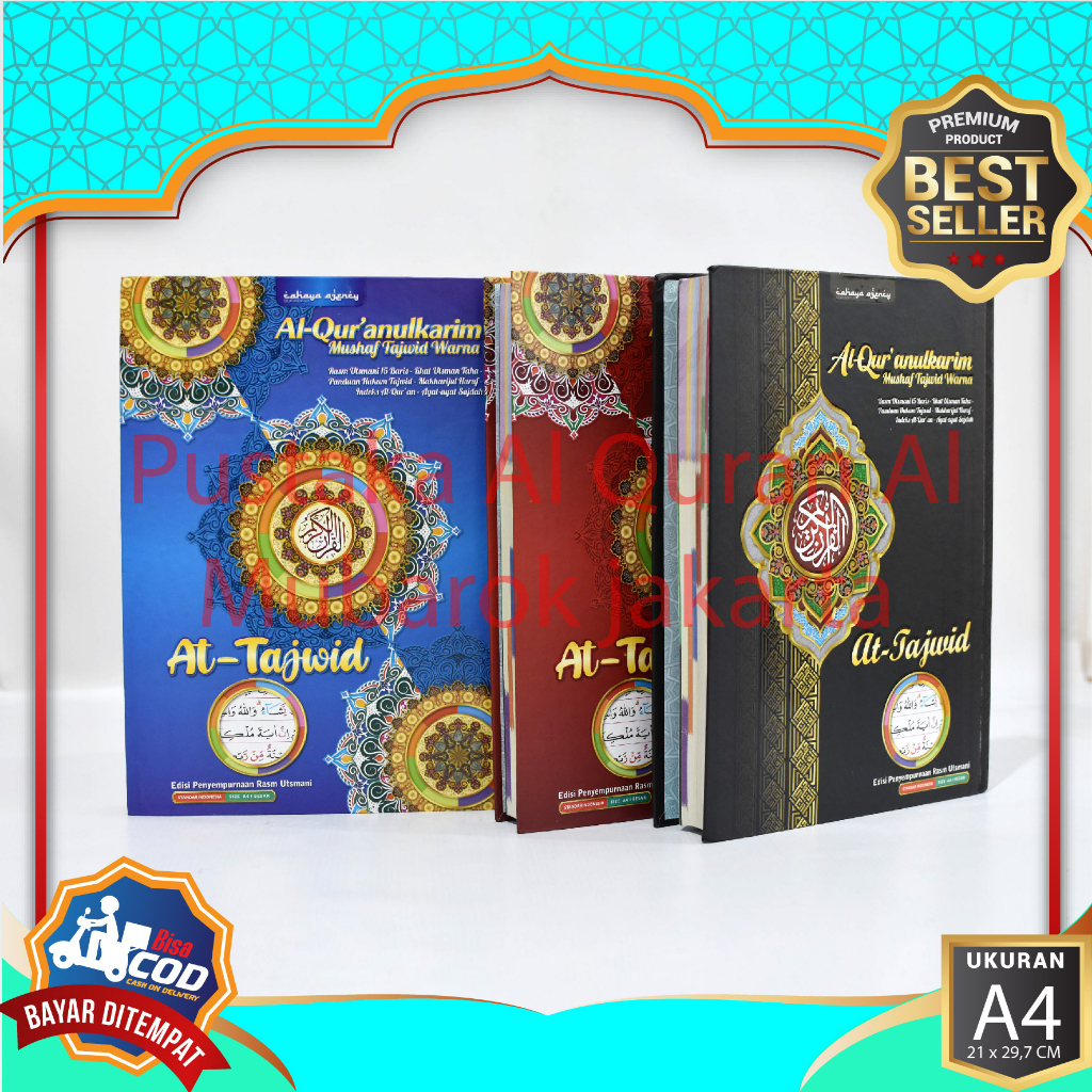 Ukuran Besar A4 21x30cm Al Quran At-Tajwid Non Terjemah Tajwid Berwarna A4 Alquran Rasm Utsmani Ukur
