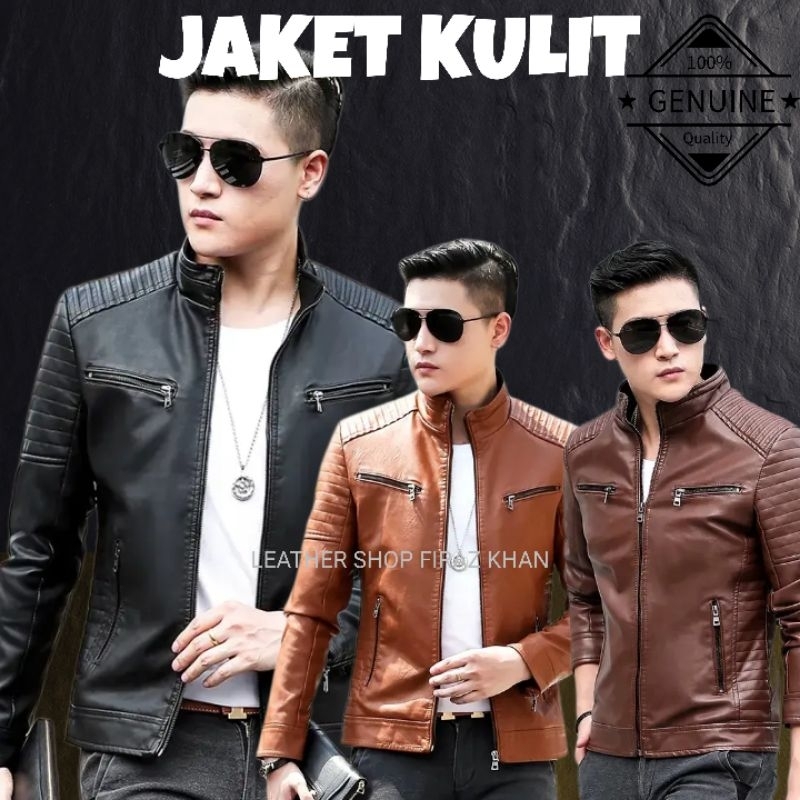 Jaket Semi Kulit Pria BLACK-TAN 90% Mirip Kulit Asli #1 QUALITY