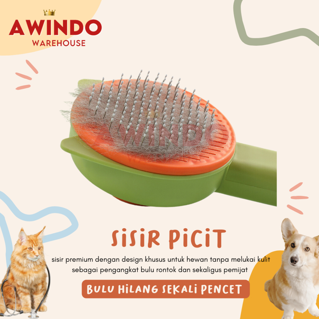 SISIR PICIT MOTIF 11 - Sisir Premium Bulu Rambut Rontok Hewan Kucing Anjing Kelinci Pet Hair Brush Grooming