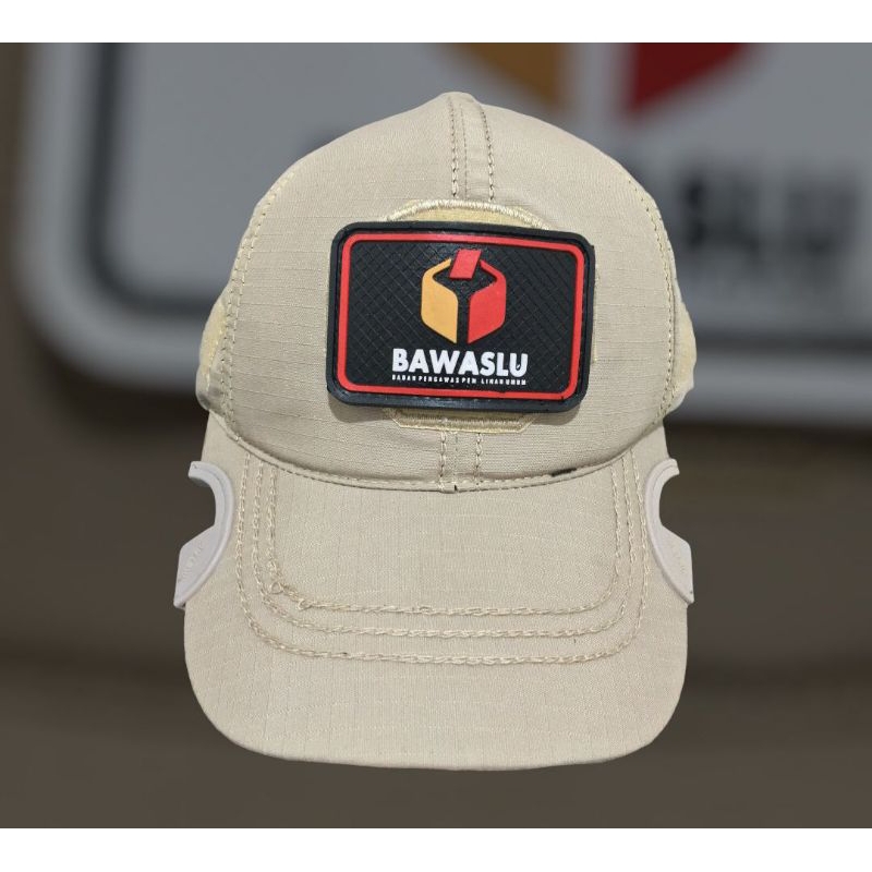 topi tactical cream logo bawaslu velcro