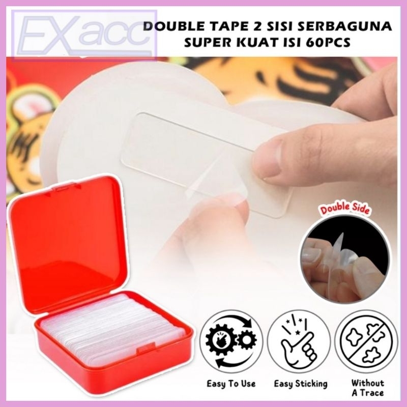 

Sticker Double Tape Mini 2 Sisi 1 Box Isi 60 pcs / Isolasi Double Tape Transparan