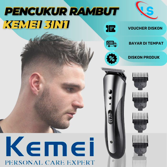 Pencukur Rambut KEMEI 3in1 Alat Cukur Rambut Kumis Jenggot Bulu Hidung Potong Rambut Cas Elektrik Tanpa Kabel