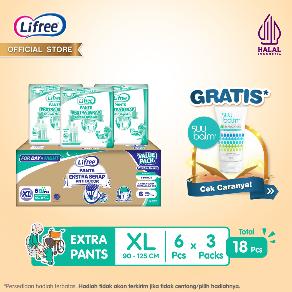 Lifree Popok Dewasa Celana Ekstra Serap XL 18 E-Box