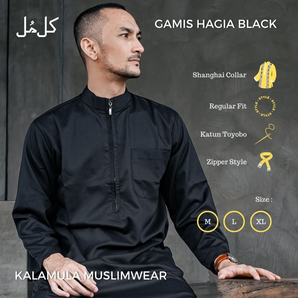 Jubah Gamis HAGIA Hitam by Kalamula Muslimwear Katun Toyobo