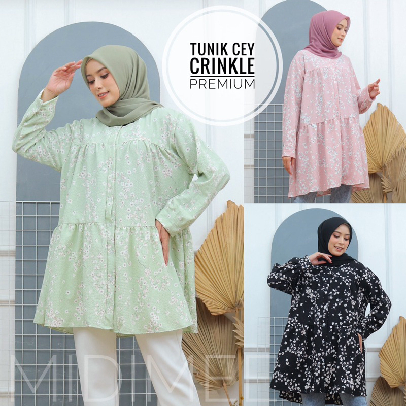 Atasan Wanita/Tunik Bahan Cey Crinkle Adem Dan Halus Full Kancing/Blouse Busui