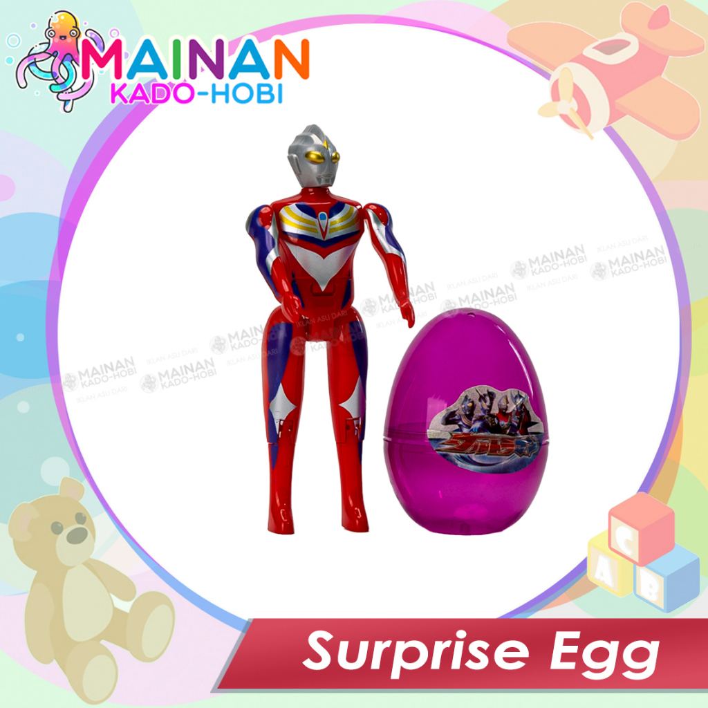 KOLEKSI MAINAN MOTORIK ANAK SURPRISE EGG TELUR KARAKTER SUPERHERO ULTRAMAN