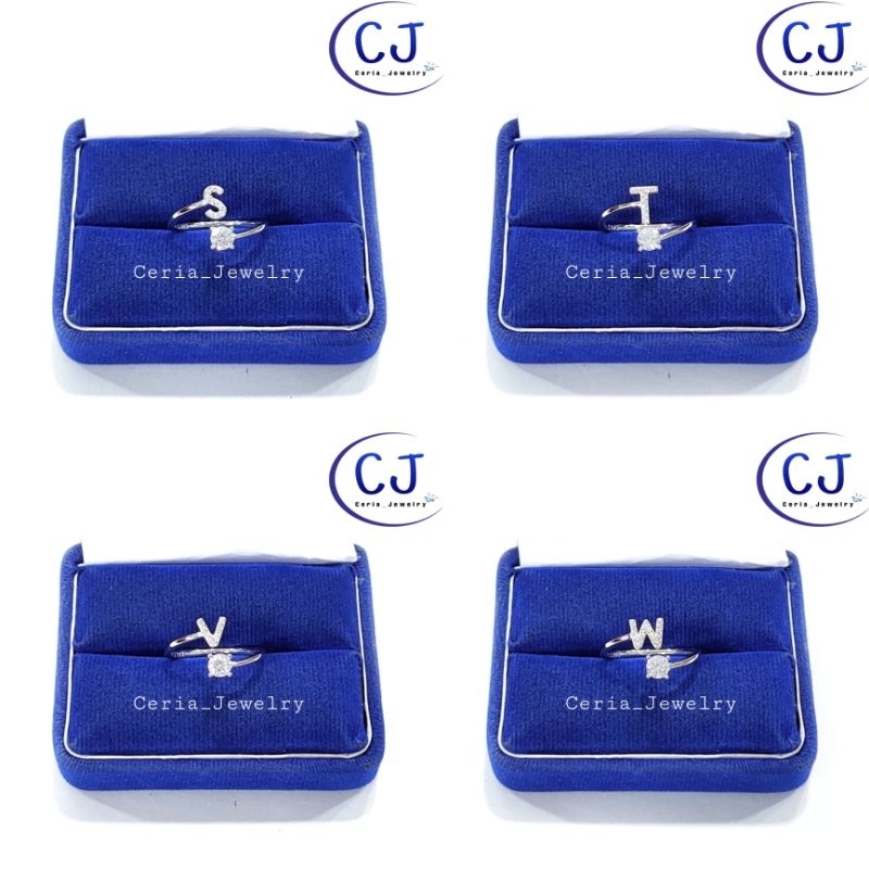 Cincin Perak Asli Silver Wanita 925 Lapis Emas Putih Asli Model Nagita, Cincin Huruf Alfabet Inisial Perak Asli Silver 925