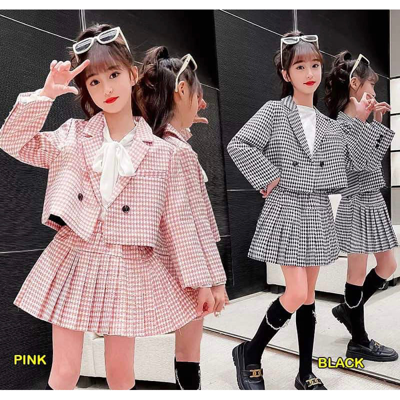 Setelan 3in1 anak perempuan Setelan baju import Setelan blazer anak set rok anak Set import anak per