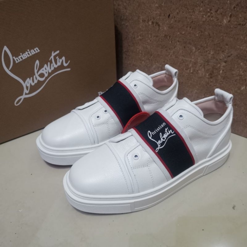 sepatu putih pria sneaker slip on cowok tapak merah men shoes mirror vip p1shoes