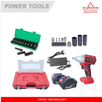 Paket Mesin Impact Baterai 48Volt Cordless Impact Wrench 48V 2 Baterai Plus Mata Sock 8-24MM