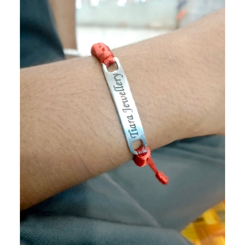 gelang nama titanium rajut tali