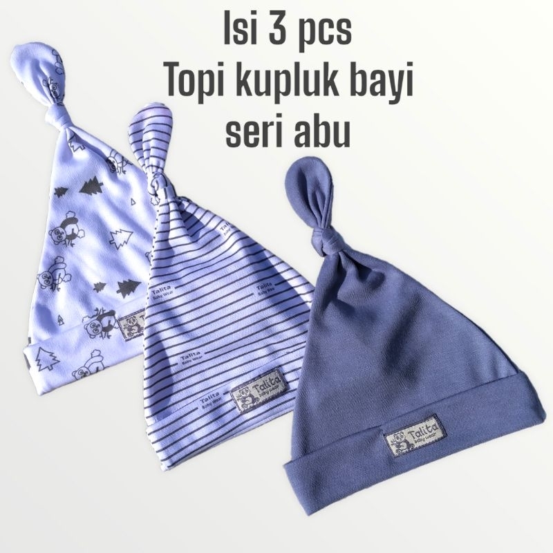 3 PCS Topi Bayi Kupluk Bayi Newborn Seri Abu Ciput Pelindung Kepala Bayi Talitababy