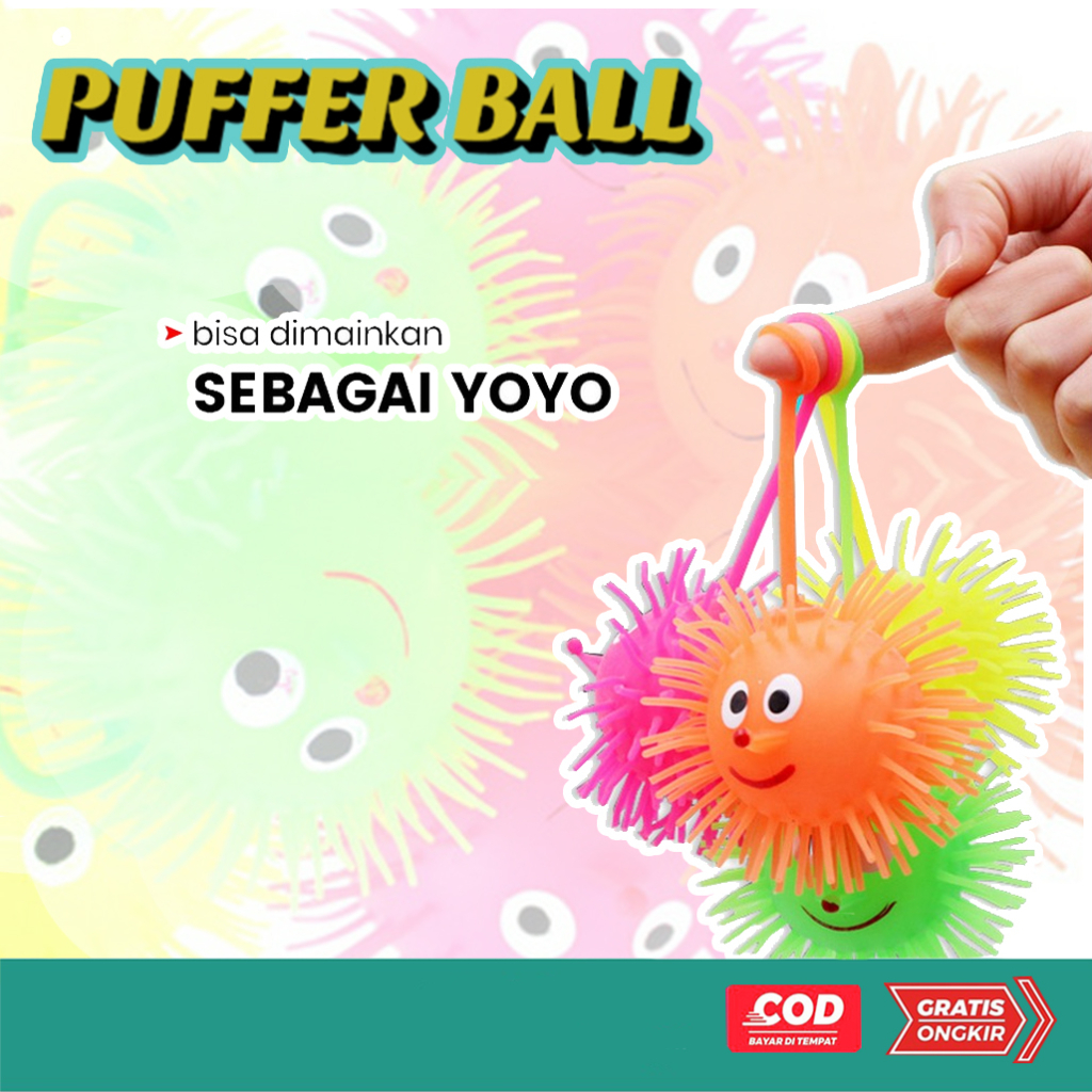 Mainan Puffer Ball / Mainan Yoyo Ubur-Ubur / Mainan Bola Lampu LED / Mainan Smile Duri / Ferhat Ball 1474H