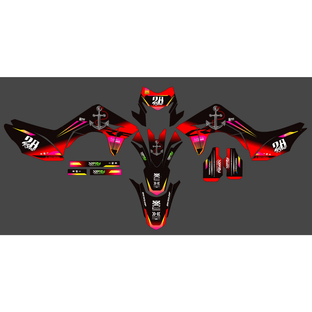 Decal Stiker CRf 150L motif gradasi hitam merah ungu supermoto