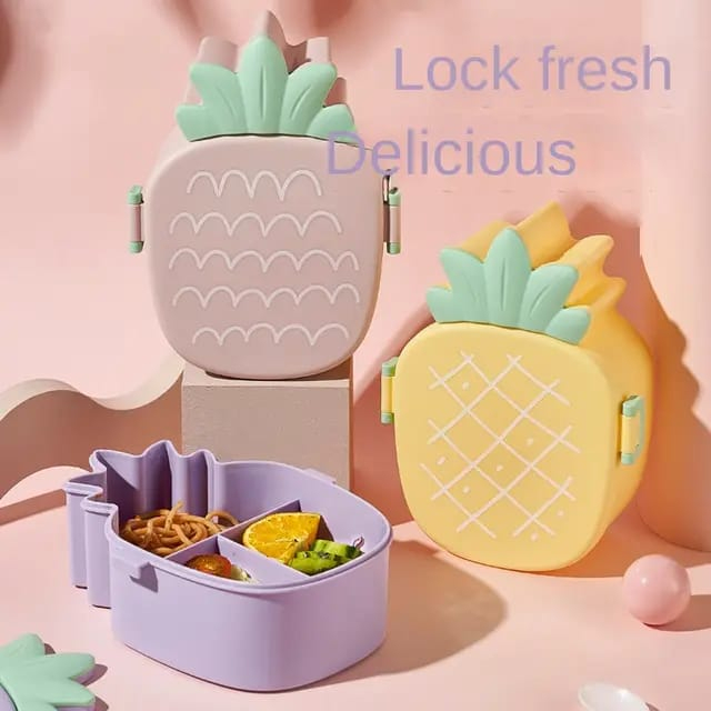 Lunchbox Anak Motif  NANAS - PREMIUM FREE SENDOK GARPU / Kotak Makan Anak / Tempat Makan Kotak Bekal