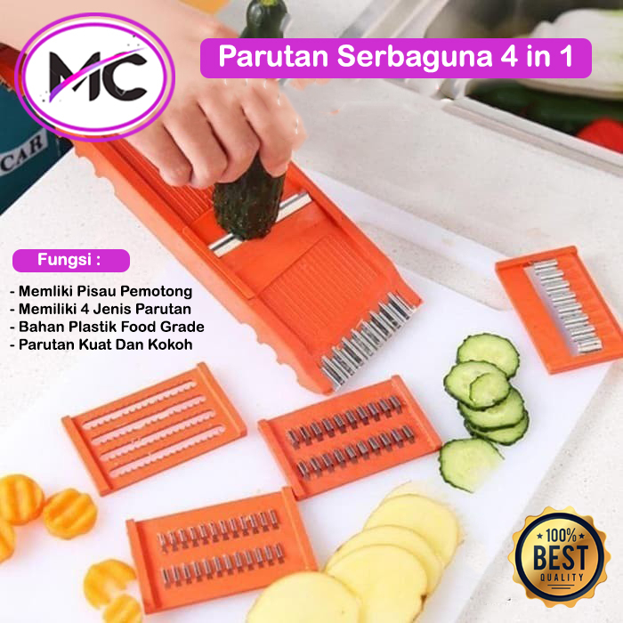 Parutan Serbaguna 4 in 1 Alat Pemotong Buah Sayur Multifungsi Pisau Potong Kentang Stainless