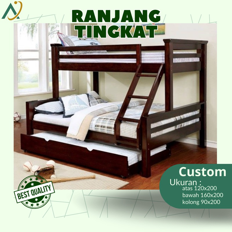 tempat tidur tingkat kayu jati minimalis 160x200