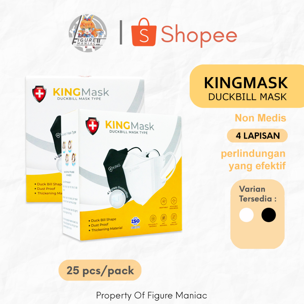Masker Duckbill King Mask 4 Ply Motif Garis Penutup Hidung isi 25 pcs Box KingMask