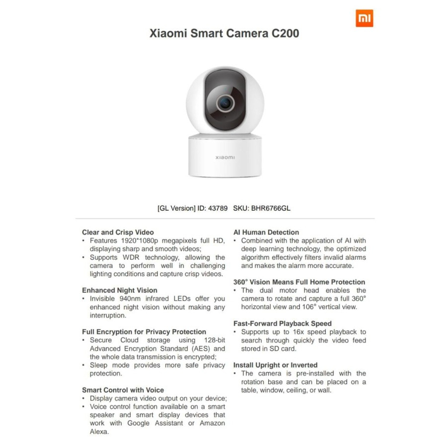 Mijia CCTV [C200] Smart Camera 1080P 360° Night Vision Human Detection Kamera Pengawas