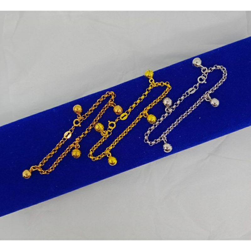gelang tangan &amp; kaki anak rantai nori olimpic+4bel/perak asli silver 925 lapis emas/perhiasan fashion wanita terbaru