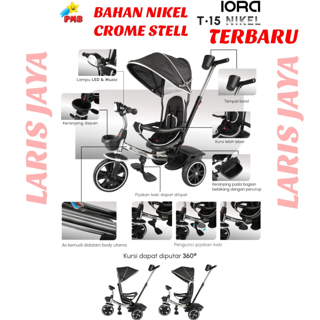 [ BONUS BELL ] Sepeda anak roda tiga iora t15 crome , sepeda roda tiga iora terbaru new