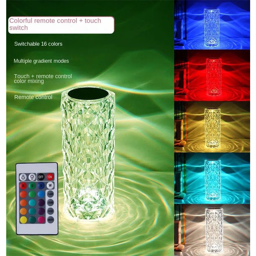 Lampu Meja Diamond Lampu Meja RGB Table Lamp Lampu Crystal Diamond 16 Colour Lampu Hias Rose RGB