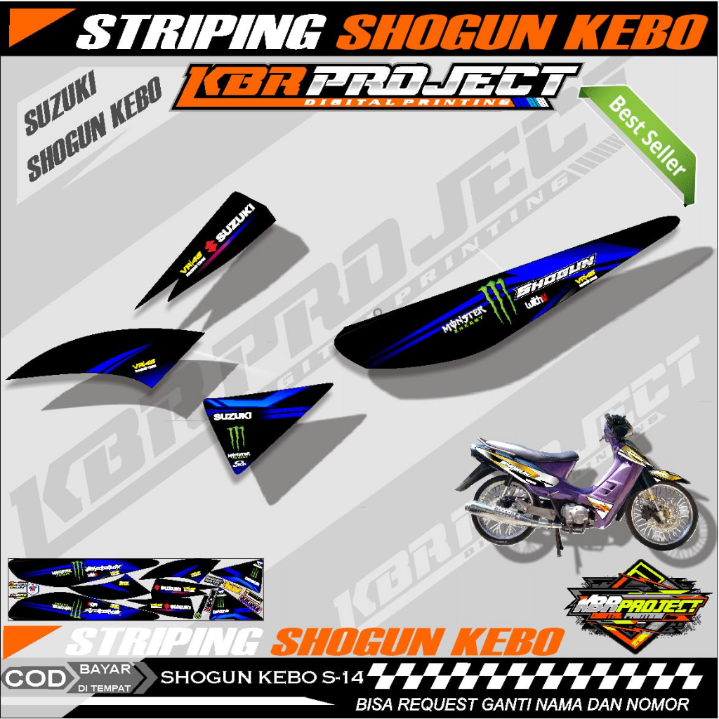 SHOGUN KEBO STIKER MOTOR KEREN Striping Lis Variasi Stiker Motor SUZUKI Racing S.14 TRANSPARAN Cod