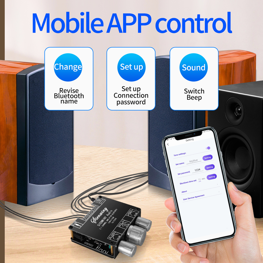 【YS-E30H】Dengan APP  2.1 Channel Bluetooth 5.1 Amplifier Papan Subwoofer Audio Amplifier Modul DC9-24V