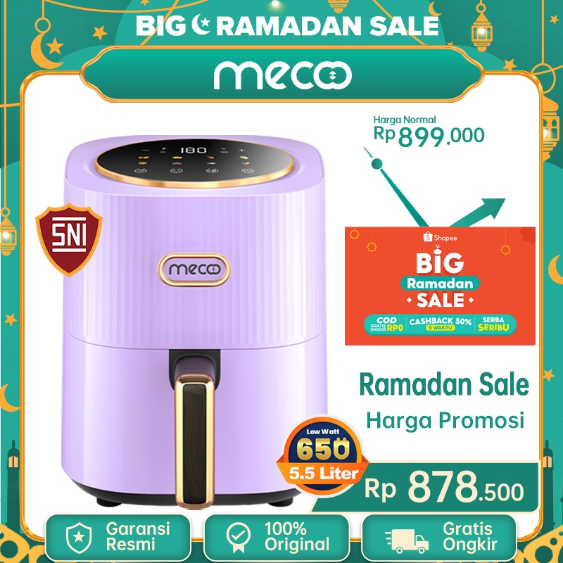 Mecoo Most Aesthetic Air Fryer 650 Low Watt  Air Fryer Digital 5.5 L Lilac Pink NX-07-PRO / NX 07 PRO Hemat Listrik &amp; Anti Jeglek Mesin Penggorengan Tanpa Minyak