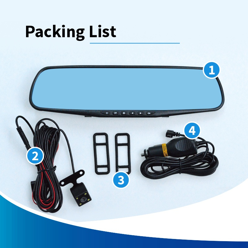 4.3 inch Dash Cam Car DVR Full HD 1080P Video  Dual Lens Front Rear Rearview Mirror Loop Recording