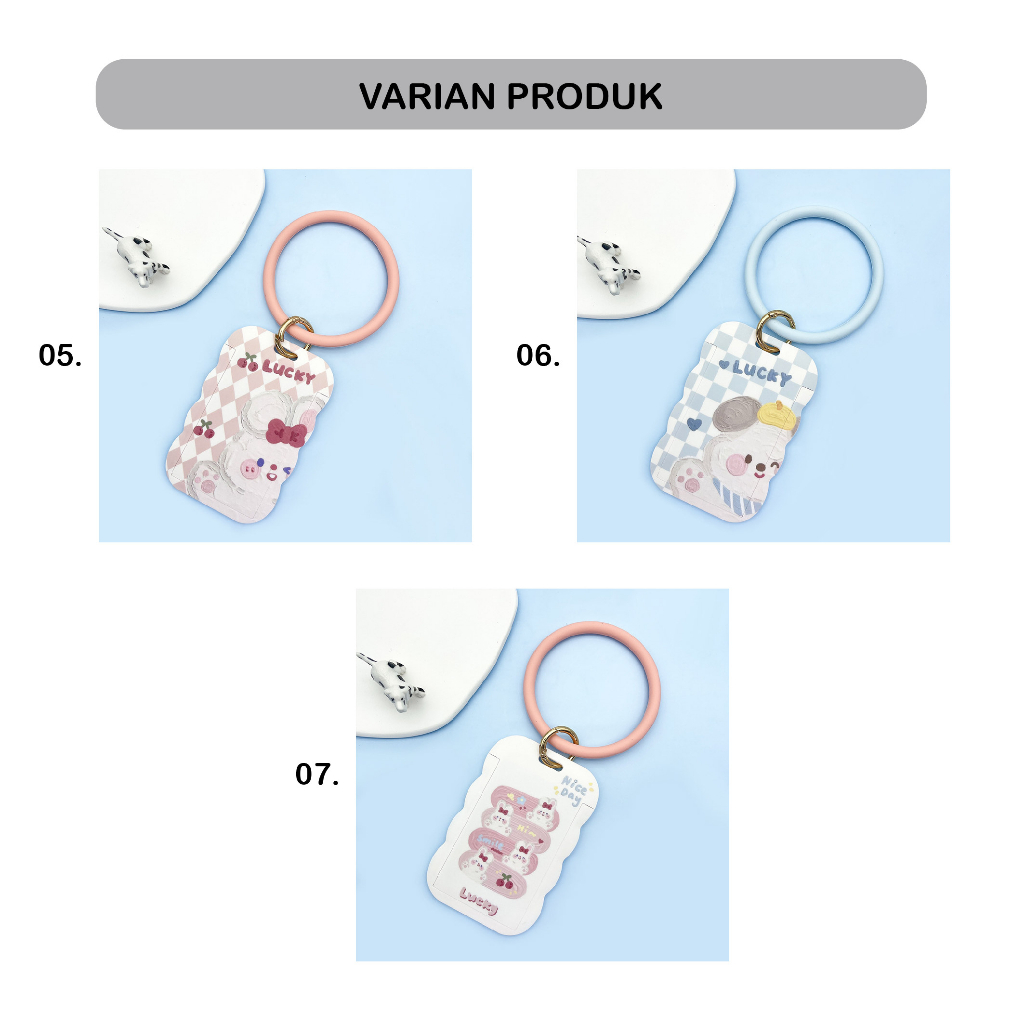 (N005) ID Card Holder Bentuk Gelombang dengan Gelang Tangan Bahan Karet / Nametag Isi 2 Kartu Cetakan Timbul Karakter Pochacco / Name Tag Kelinci Stroberi Lucu Serbaguna / Tempat Penyimpanan Kartu Akses